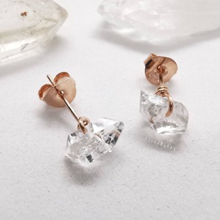 ต่างหูเงินชุบพิ้งโกลด์หินเฮอร์คิเมอร์ไดม่อน Golden Enhydro Herkimer Diamond