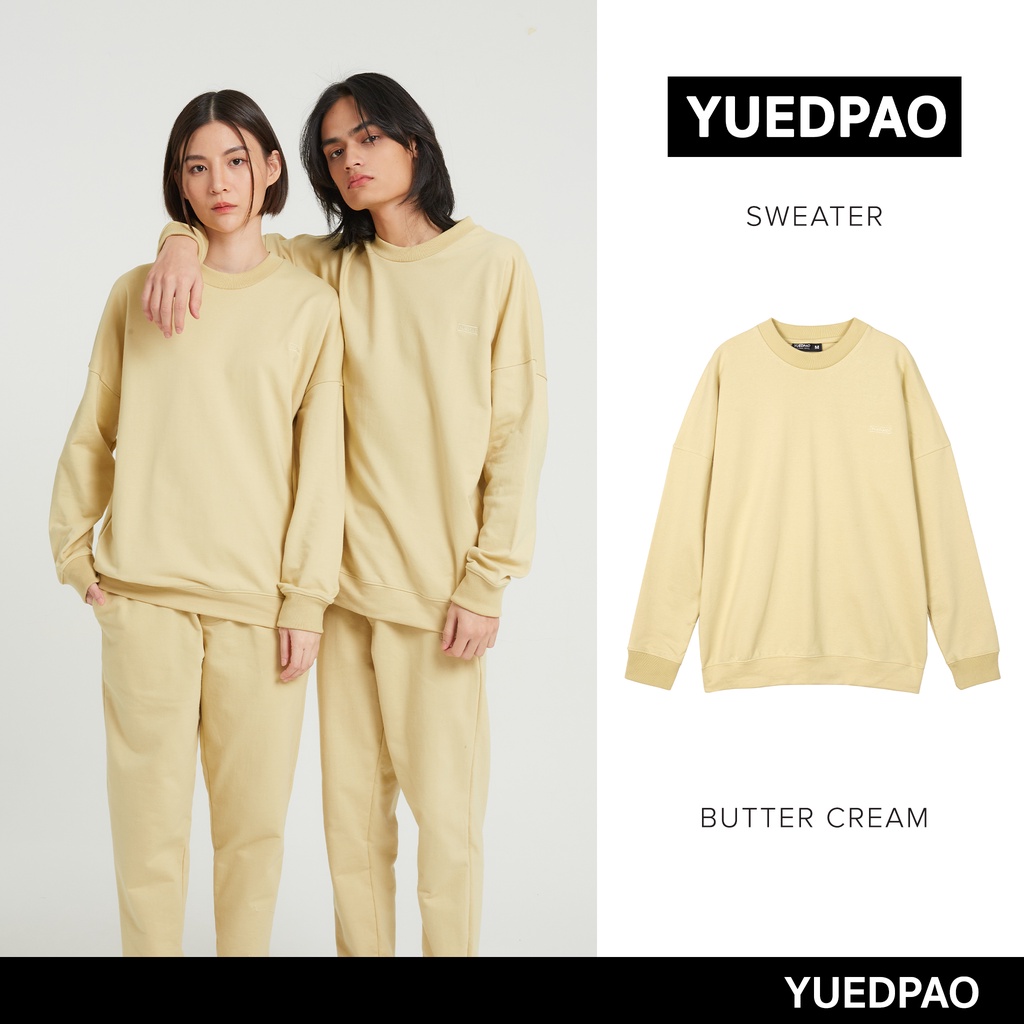Yuedpao ยอดขาย No.1 รับประกันไม่ย้วย 2 ปี sweater เสื้อยืดเปล่า เสื้อยืดสีพื้น เสื้อยืด Sweater Butter cream