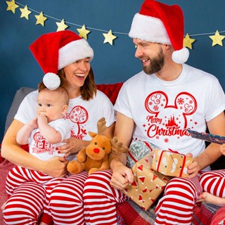 1pc Baby First Christmas Family Tshirt Mickey Minne Mouse 1st Christmas Printed Family Matching Clothes Dad Mom  80