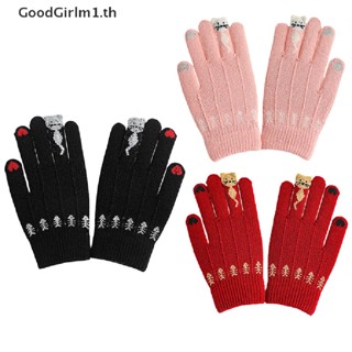 Goodgirlm1 ถุงมือผ้าแคชเมียร์เทียม ปลายนิ้ว ลายแมว แฟชั่นฤดูใบไม้ร่วง และฤดูหนาว สําหรับนักเรียนหญิง TH