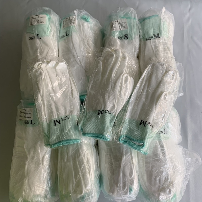 ถุงมือยางพารา ผ้าไนล่อน แบบเต็มฝามือ (1แพ็ค12คู่) Size S M L