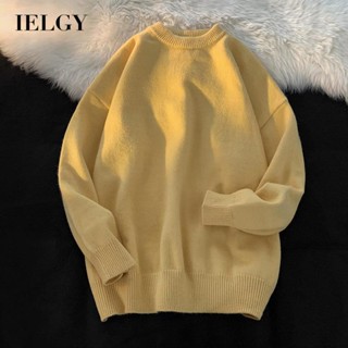 Ielgy เสื้อกันหนาว ทรงหลวม สีพื้น เรียบง่าย แฟชั่นสําหรับผู้ชาย
