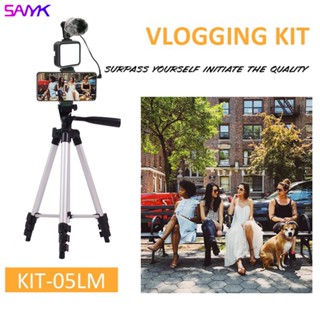 Sanyk ชุดขาตั้งกล้อง Vlogging ขาตั้งกล้องโทรศัพท์มือถือ กิมบอล วิดีโอ Vlog รวมไฟ Led เติมแสงไมโครโฟน