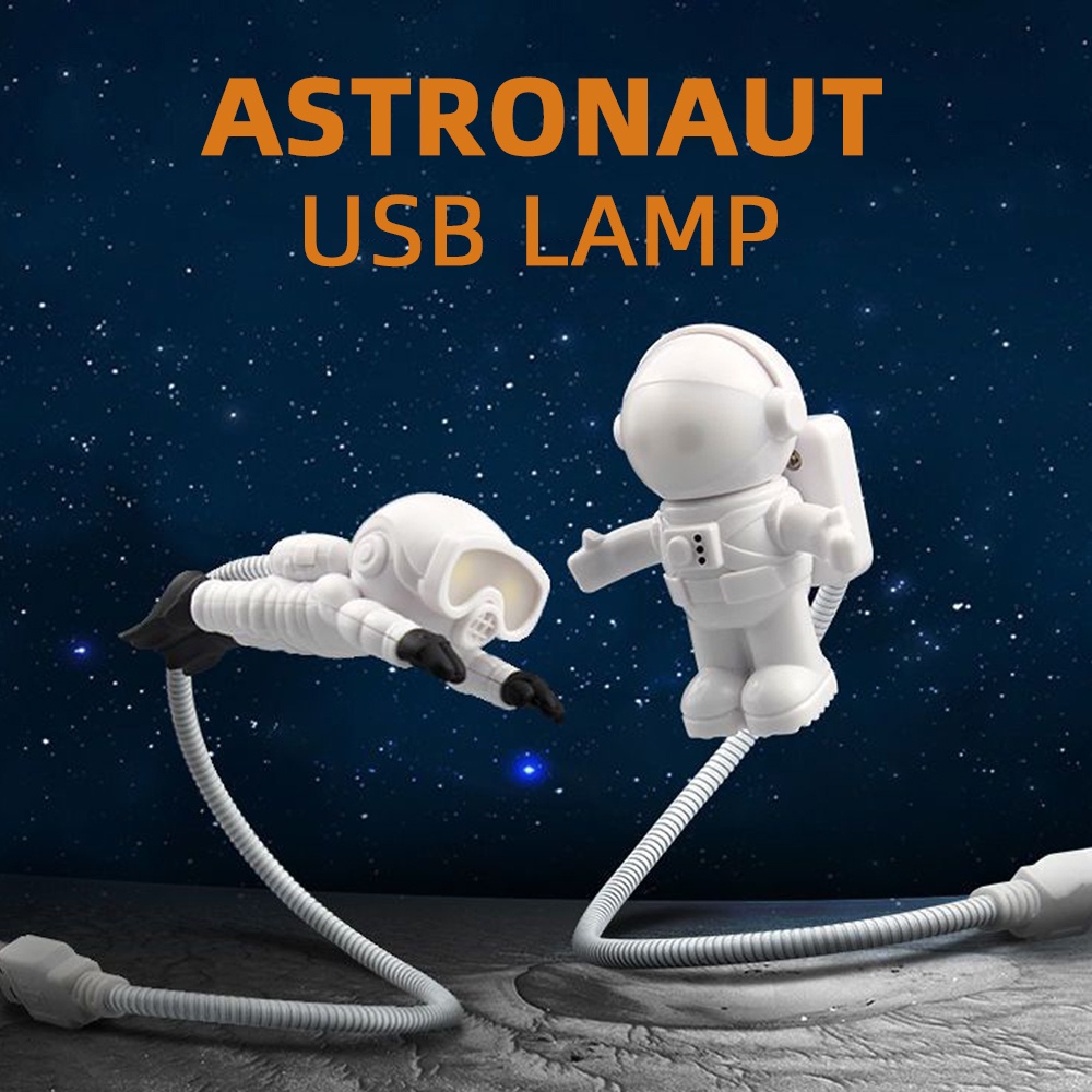 โคมไฟตั้งโต๊ะ LED รูปนักบินอวกาศ 5V ชาร์จ USB ยืดหยุ่น สําหรับตกแต่งแล็ปท็อป