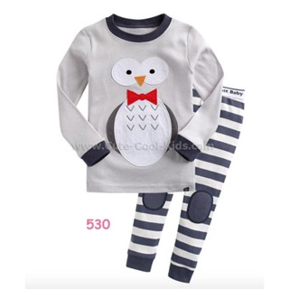 L-PJB-530 ชุดนอนเด็กแนว Slim สีเทา ลายนกฮูก Size-90 (1-2Y)