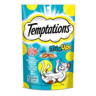 Temptations mix-ups ขนมแมวแคลอรี่ต่ำ รสทูน่า แซลมอนและกุ้ง 75 กรัม