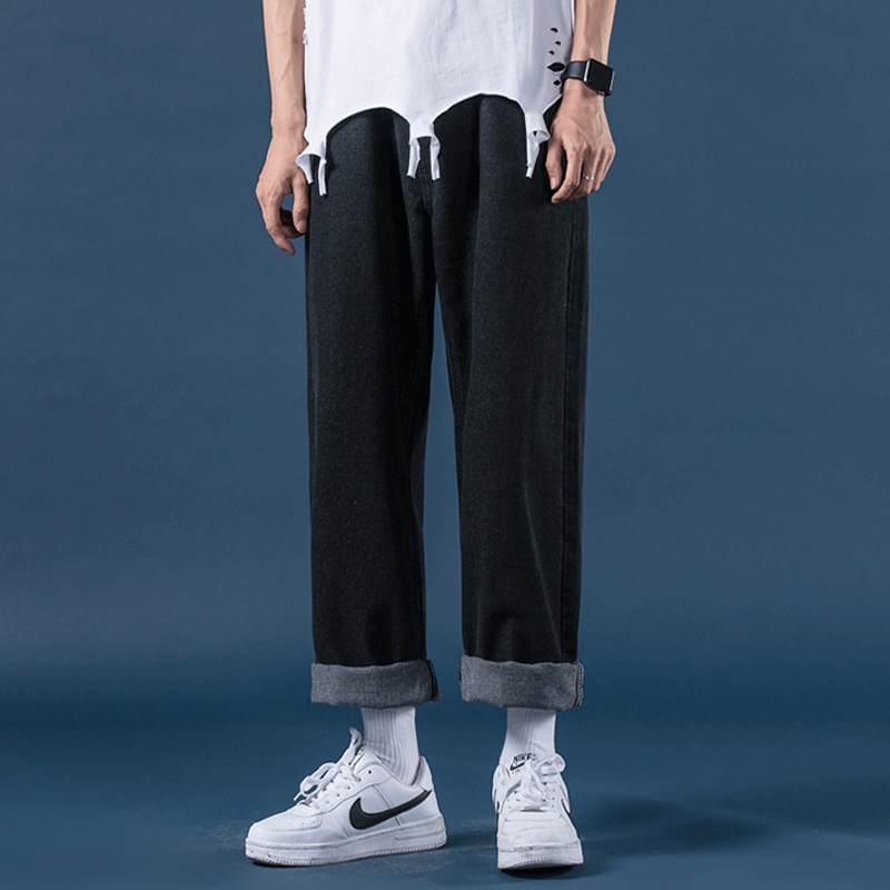 PannoFluxus มีสินค้า กางเกงยีนส์ผู้ชายแฟชั่นเกาหลีทรงหลวมสีทึบ