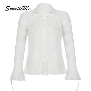 Sweeticme เสื้อคาร์ดิแกนแขนยาวลําลอง ผ้าถัก สีพื้น แฟชั่นสําหรับผู้หญิง 2022