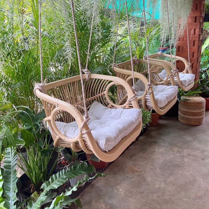🔥ถูกที่สุด🔥พร้อมส่ง ชิงช้าหวายแท้ ขนาด1ที่นั่ง รวมเบาะนุ่มๆ+เชือกผูก 🍋 Swing Chair rattan