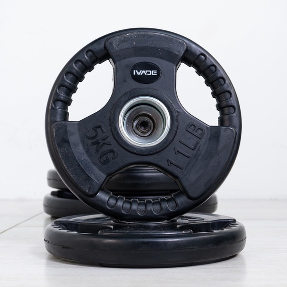 แผ่นน้ำหนัก 5 กิโล x 2 แผ่น หุ้มยาง (รูขนาด 2 นิ้ว) รุ่น HD - เครื่องออกกำลังกาย แบรนด์ IVADE - รูปที่ 2