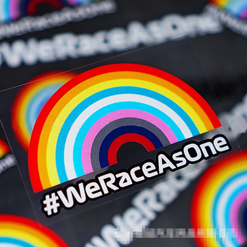 สติกเกอร์รถ F1 Formula1 WeRaceAsone Rainbow สะท้อนแสงตกแต่งสําหรับกระจกมองหลัง Trunk กันชนกระจกหน้าต่างรถจักรยานยนต์แล็ปท็อป Ipad