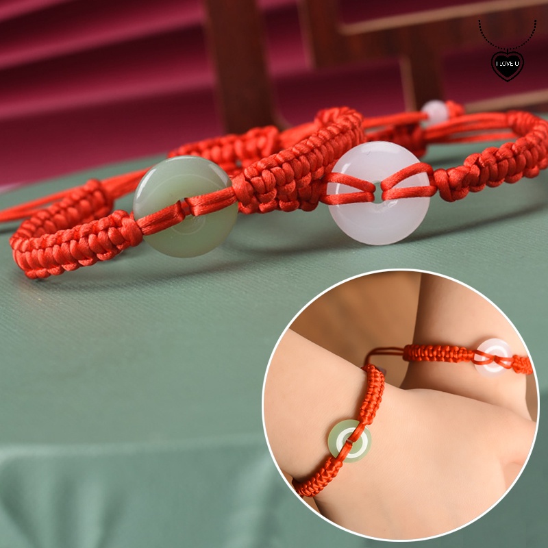 [Lover] สร้อยข้อมือ แฮนด์เมด สีแดง สําหรับการป้องกัน สร้อยข้อมือ โชคดี / เข็มกลัดหยกปลอม เพื่อความปลอดภัย กําไลนําโชค