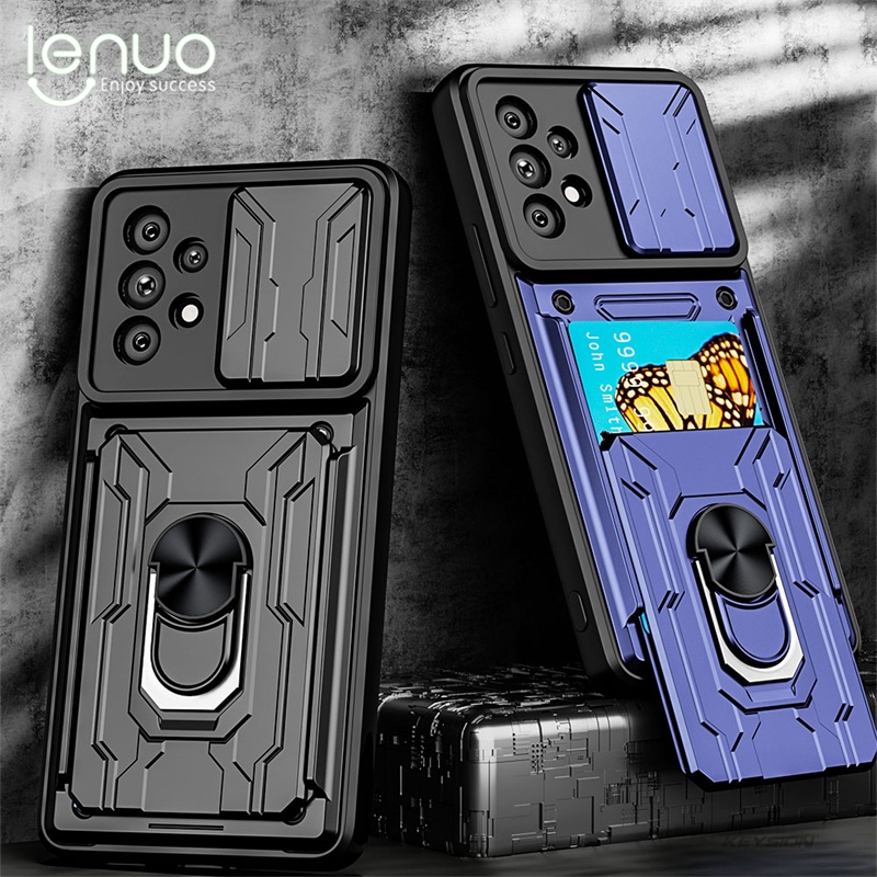 Lenuo เคสโทรศัพท์มือถือ กันกระแทก พร้อมแหวนขาตั้ง และช่องใส่บัตร สําหรับ Samsung A53 A73 A52 A72 A51 A71 – โปรปัง