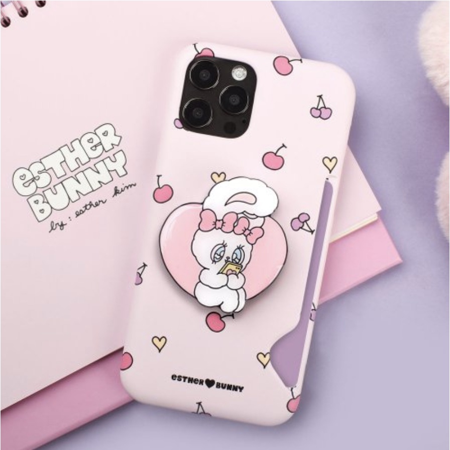 Esther Bunny - เคสโทรศัพท์แบบบางพร้อมช่องเสียบการ์ด + กริปต็อกเข้ากันได้กับ iPhone 15 14 13 12 11 pr