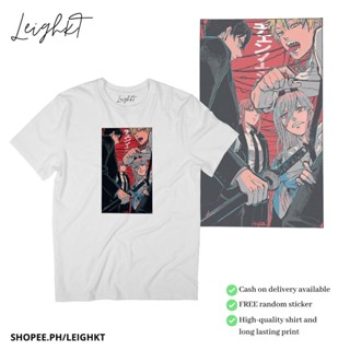 เสื้อยืดสีขาว Anime Chainsaw Man Retro Street Art Sublimation Graphic Shirt  Leighkt Collectionเสื้อยืด เสื้อยืดสีพ_37