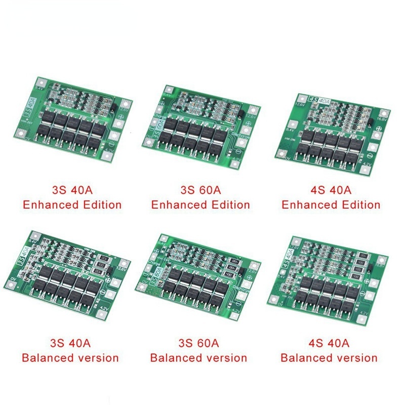 บอร์ดป้องกันที่ชาร์จแบตเตอรี่ลิเธียม 3S 4S 40A 60A Li-ion 18650 BMS สําหรับมอเตอร์สว่าน