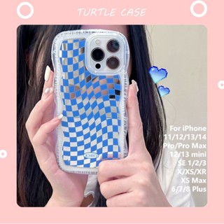 [พร้อมส่ง] ใหม่ เคสโทรศัพท์มือถือ ซิลิโคนใส ลายตารางหมากรุก ลูกไม้ พร้อมกระจก สําหรับ iPhone 14 13 12 11 promax XS XR xsmax se2020 6 7 8plus mini