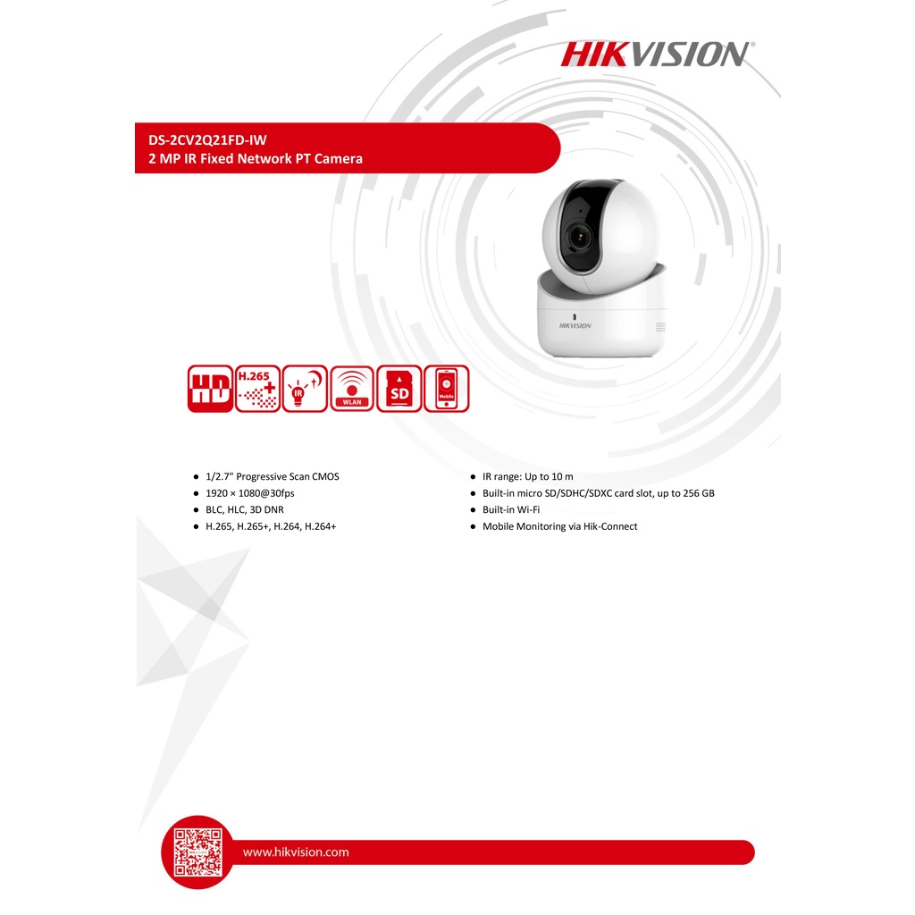HIKVISION กล้องวงจรปิดระบบ IP รุ่น DS-2CV2Q21FD-IW (2.8 mm) ความละเอียด 2 MP + HIKVISION MicroSD Card 32 / 64 / 128 GB