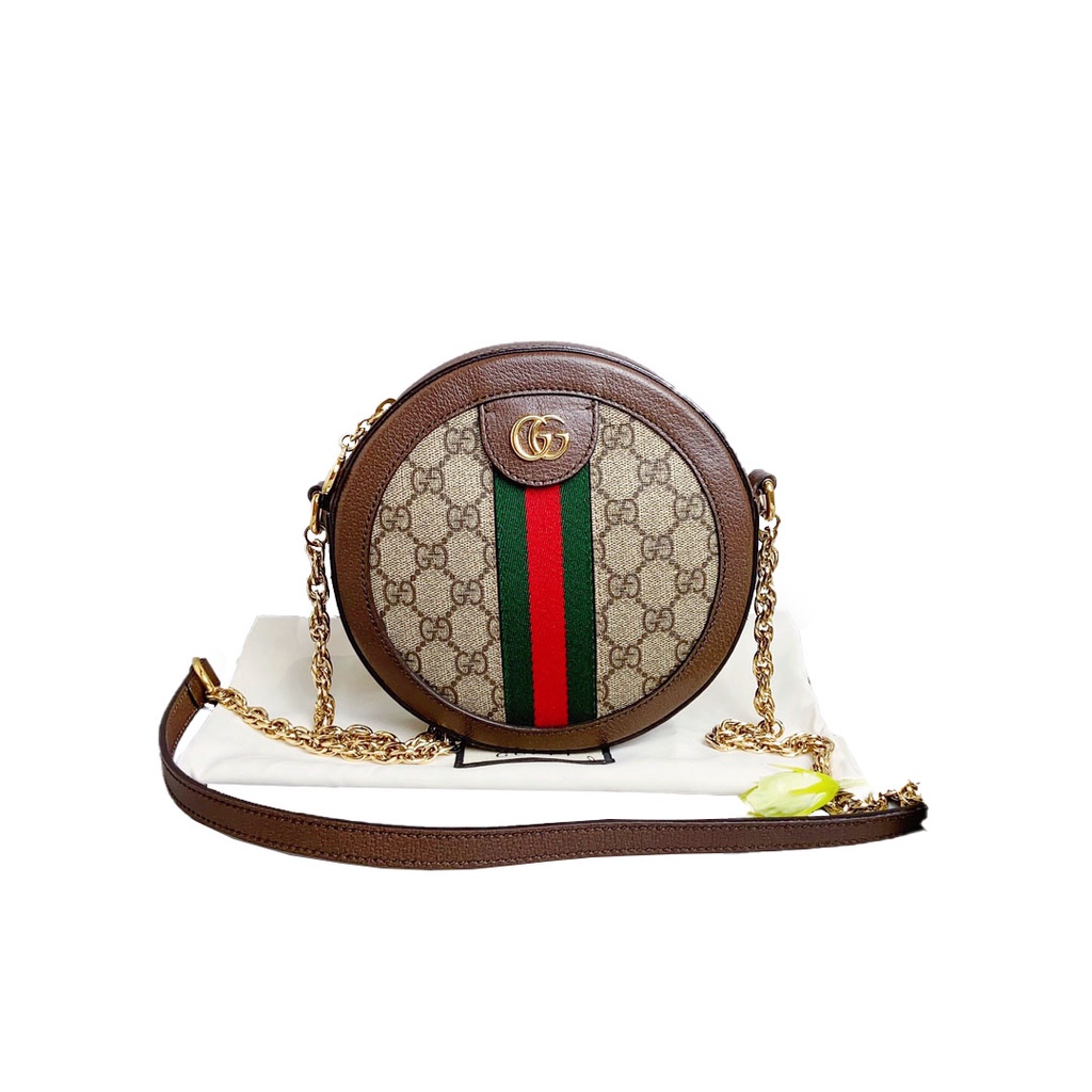 ♠❈﹉Gucci Gucci ophidia round cake bag กระเป๋าสะพายข้างผู้หญิงสีคลาสสิกจับคู่กระเป๋าสะพาย Messenger ของแท้
