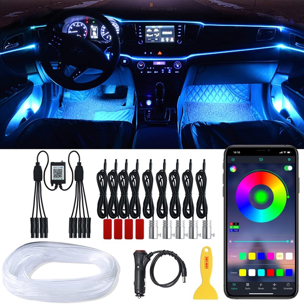 RGB Fiber Optic EL LED Car Ambient Interior Foot Light App Sound Music Control Neon LED Strip Auto Atmosphere Decorative