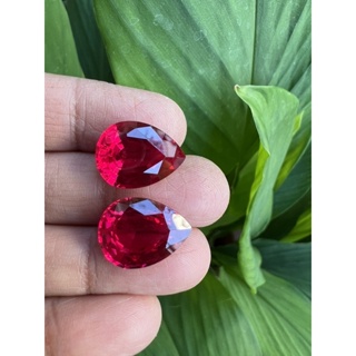 Lab Ruby pear 12x16mm- 23cts(2pcs)รูบี้( 1 เม็ด) 12X16 มม( MM ) พลอย อัด ทับทิม สีแดง เจียระไนเหลี่ยม