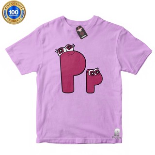 เสื้อยืด ผ้าฝ้าย พิมพ์ลายตัวอักษร P ALPHABET LORE UNISEX สําหรับเด็ก (ฟรีชื่อ)