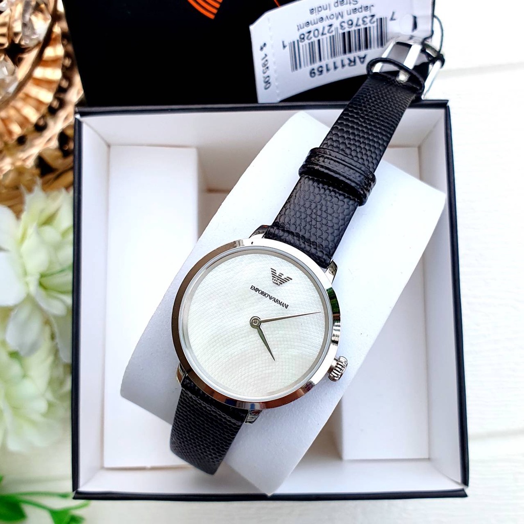 💚แท้💯 พร้อมส่ง💚นาฬิกา ขนาด 28 มม. Emporio Armani AR11159 Quartz White Mother of Pearl Dial Ladies Wa