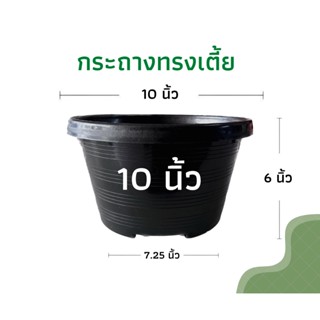 กระถางเตี้ย กระถางทรงเตี้ย ขนาด 10 นิ้ว กระถางแขวน กระถางเพาะเมล็ด กระถางกลม เพาะเมล็ด กระถางค่อม สีดำเงา