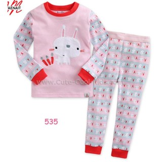 L-PJG-535-VEA ชุดนอนเด็กแนว Slim สีชมพู ลายกระต่าย