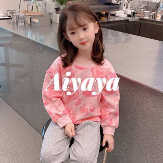 Aiyaya ชุดกันหนาวเด็ก เสื้อกันหนาวเด็กผู้หญิง เสื้อผ้าเด็กผู้หญิง เสื้อสเวตเตอร์รูปทรงสีชมพูสไตล์เกาหลี รูปแบบรูปหัวใจ（399）