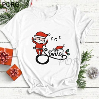 T-Hello Santa Dansen T Shirt Women Christmas Casual O-neck Graphic Tee Tshirt Short Sleeve T-shirt Ladies