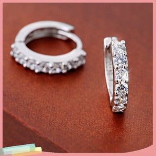 LK- Earrings Round Fashionable Alloy Single Row Rhinestones Earrings for Banquet