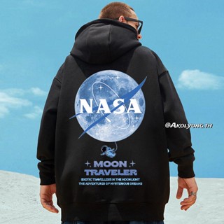 เสื้อกันหนาว ผ้าฟลีซ มีฮู้ด ขนาดใหญ่ ลาย NASA สไตล์ยุโรป และอเมริกา สําหรับผู้ชาย