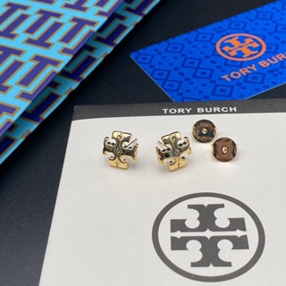 เครื่องประดับ ต่างหูสตั๊ด ไทเทเนียมเหล็ก รูปโลโก้ตัวอักษร Tory Burch แฟชั่นสําหรับผู้หญิง