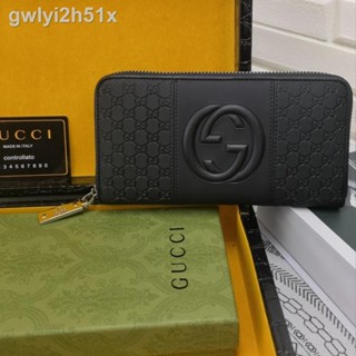 ♤✘❐[Ready stock ]gucciss Mens Wallet leather wallet Zipper Wallet Long Wallet-withbox 666094