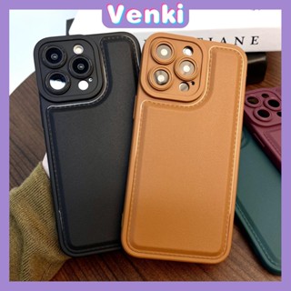 VENKI - Case iPhone 14 Pro Max TPU Soft Simple Case Faux Leather Comfortable Feel Black Brown Green Purple Camera Protection Shockproof For iPhone 14 13 12 11 Plus Pro Max 7 Plus X XR