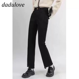 DaDulove💕 New Korean Version of Ins High-waisted Jeans Womens Nine-point Pants Retro Irregular Micro-flared Pants