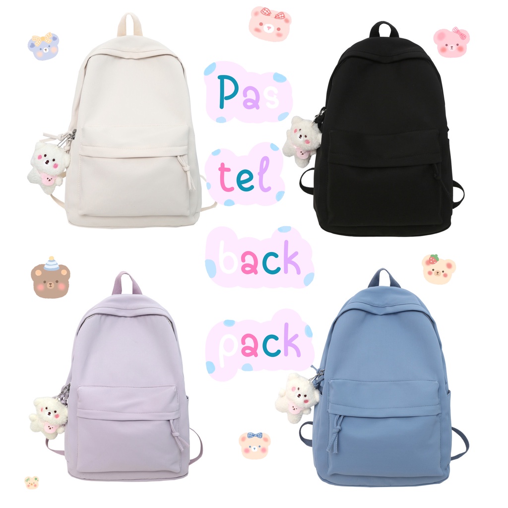 กระเป๋าเป้ Pastel backpack แถมพวงกุญแจตุ๊กตา