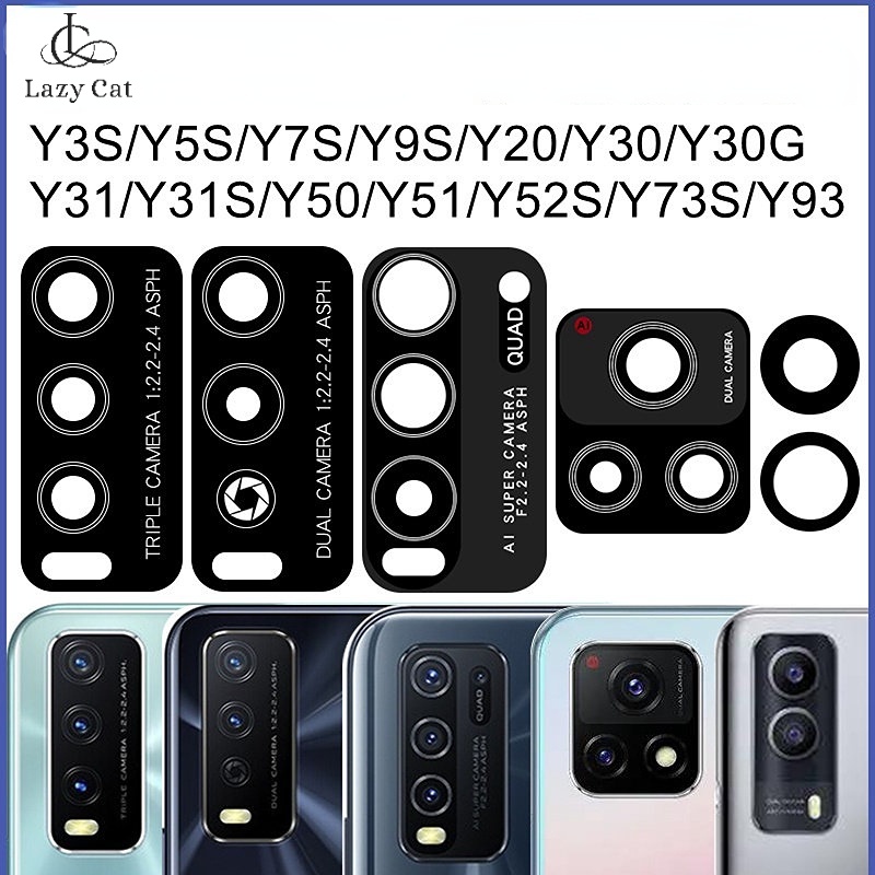 เลนส์กล้องด้านหลังสําหรับ Vivo Y12S Y20 Y20S Y30 Y30G Y31 Y31S Y50 Y51 Y52S Y73S Y76 Y77 Y93 Y97 5G เปลี่ยน + สติกเกอร์
