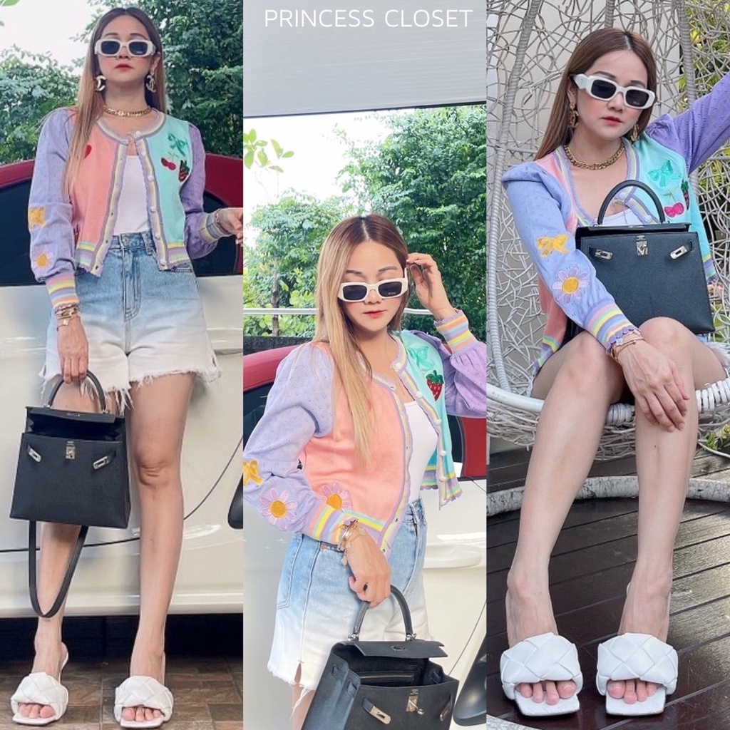 bybeyond เสื้อคลุมคาร์ดิแกน ไหมพรมคอกลม ปักหัวใจ ดอกไม้ สตอเบอร์รี่ โบว์ กระดุมดอกไม้ สีสัน พาสเทล สไตล์เกาหลี พร้อมส่ง
