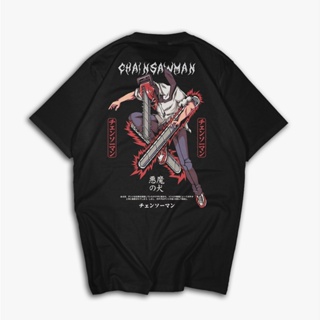 เสื้อเบลาส์ เสื้อยืด HITAM Yubo T-Shirt Anime Chainsaw Man Cotton Combed 30s Blackเสื้อยืด_36