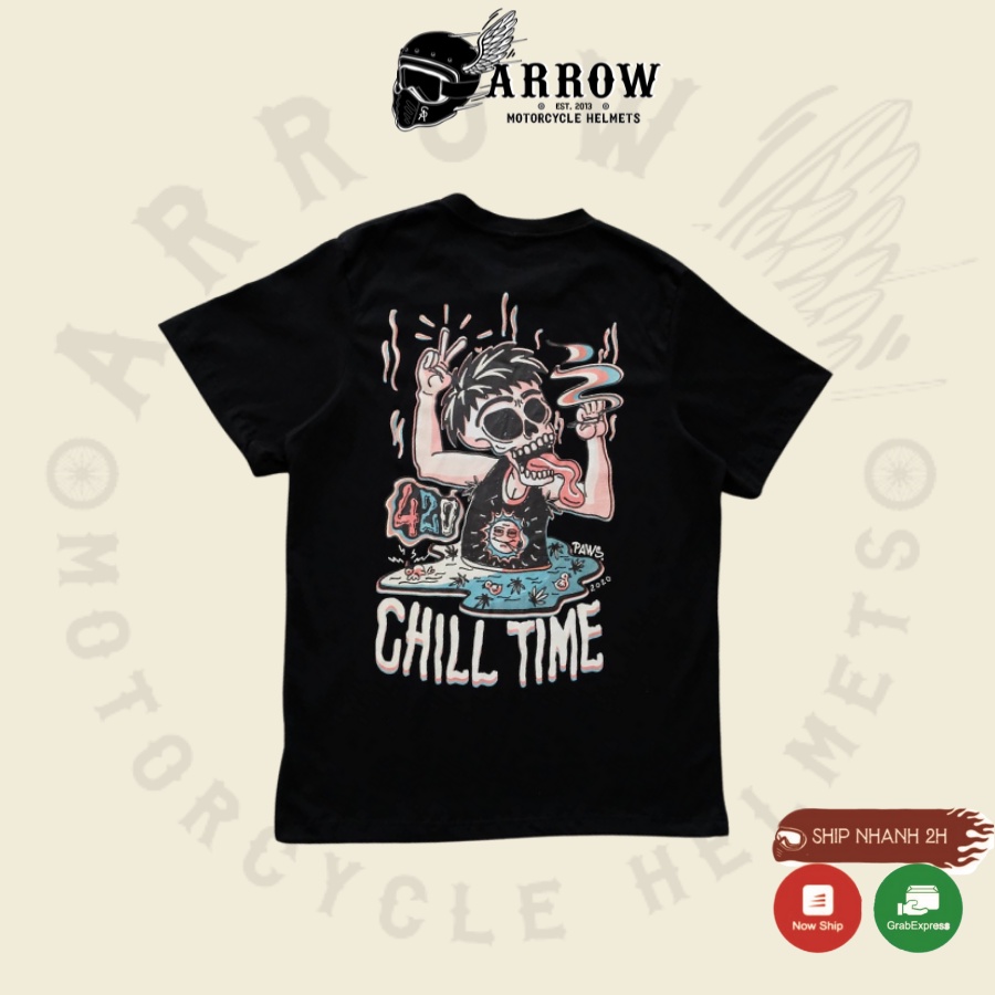เสื้อยืดผ้าคอตตอนสุดเท่ลาย Arrowshop สีดํา 420