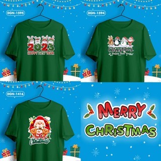 [S-5XL]ผ้าฝ้าย 100% ใหม่! เสื้อคริสต์มาส เสื้อยืดสีเขียว คอกลม Christmas ชุดคริสต์มาสสุดปัง รหัส 0GN-1595,1594,1416