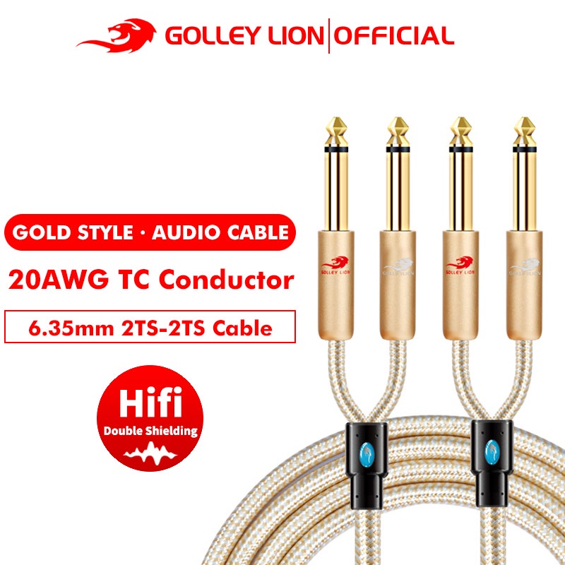 Golley LION สายเคเบิลเสียงโมโน แจ็คตัวผู้ 6.35 มม. เป็นตัวผู้ 2x 6.35 มม. 1/4 นิ้ว สําหรับกีตาร์ไฟฟ้