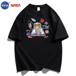 เสื้อยืดแขนสั้น ผ้าฝ้าย ทรงหลวม พิมพ์ลายหมี NASA แฟชั่นฤดูร้อน สําหรับผู้ชาย และผู้หญิงเสื้อยืด _54