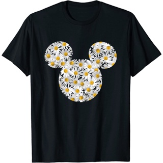 เสื้อยืดผ้าฝ้ายพรีเมี่ยม เสื้อยืด พิมพ์ลาย Mickey Mouse Flower Daisies สําหรับผู้ใหญ่