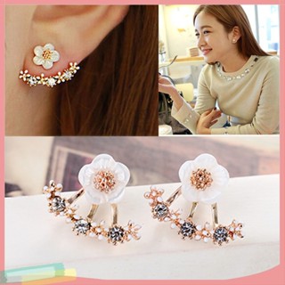 เครื่องประดับผู้หญิงต่างหูแบบติดหูรูปดอกไม้เดซี่ตกแต่ง rhinestone