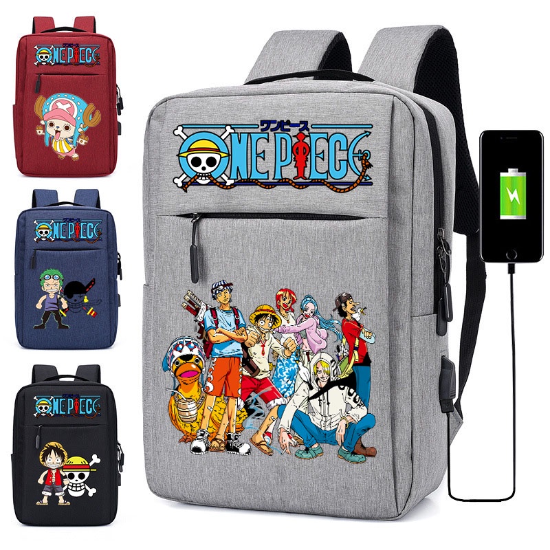 อะนิเมะ One Piece กระเป๋าเป้สะพายหลังนักเรียนเดินทางกระเป๋านักเรียนกระเป๋าแล็ปท็อป (อินเตอร์เฟซ USB)