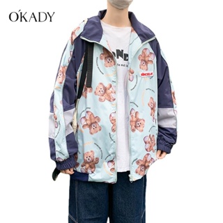 OKADY เสื้อคลุมแขนยาวผู้ชาย Lightweight Jackets ผู้ชายฤดูเสื้อแจ็คเก็ตชายหญิง สไตล์เกาหลี เสื้อคลุมลำลอง