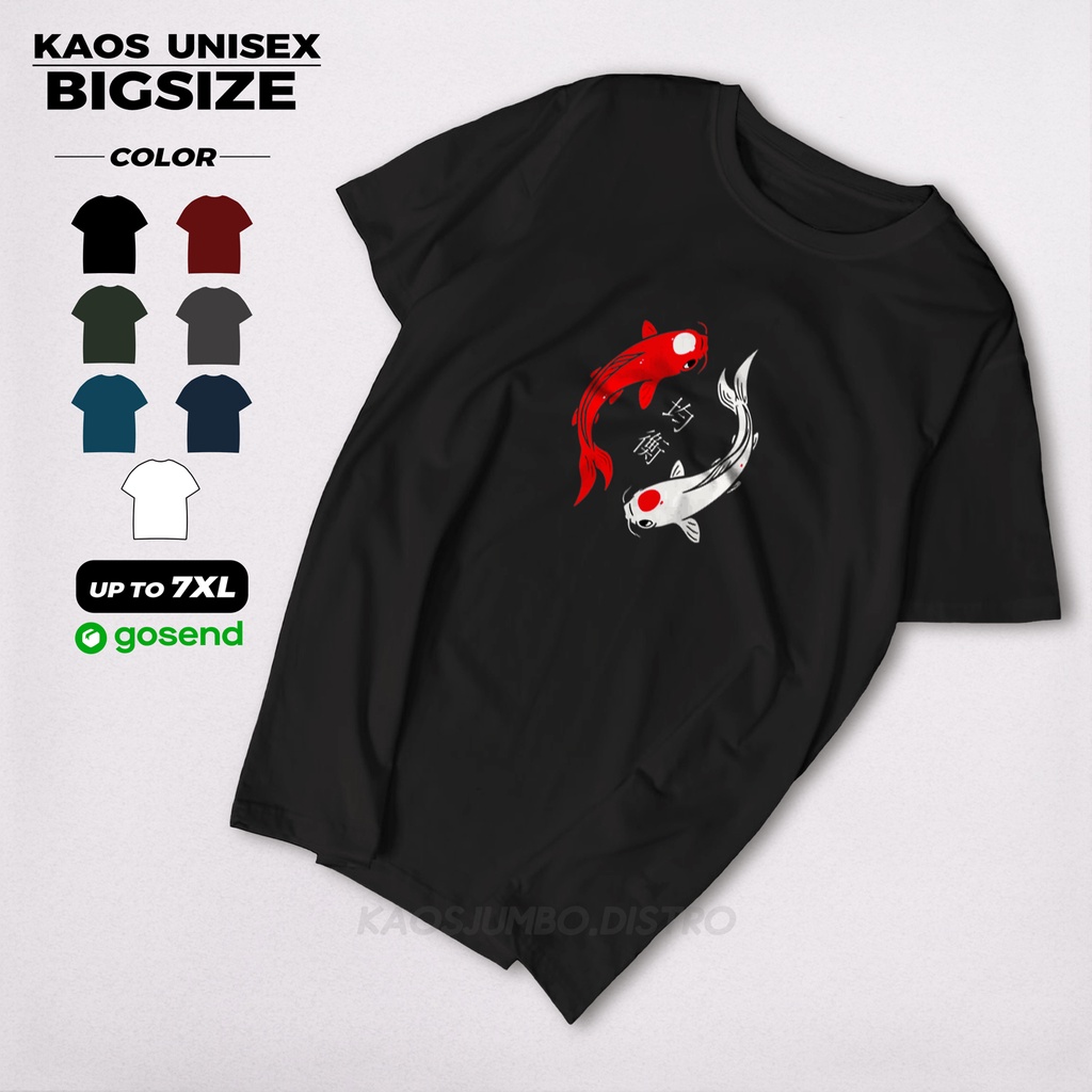 Kaos ผู้ชายผู้หญิงจัมโบ้ xl xxl xxxl ขนาดใหญ่ 4xl 5xl 6xl t เสื้อ Unisex ผู้ใหญ่ Koi ปลา Motif ผ้าฝ้